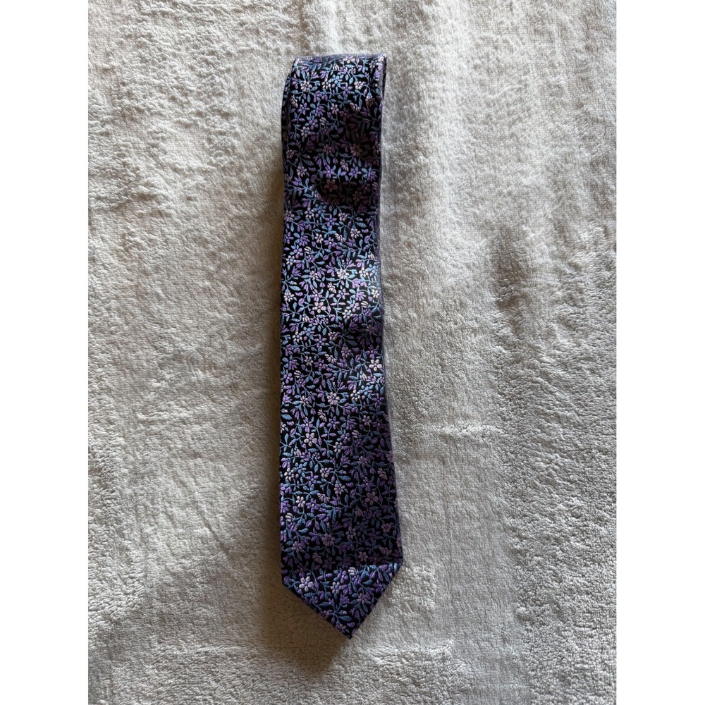 Pronto Uomo Men's Purple Blue Floral Necktie Silk Look Dress Tie - F325